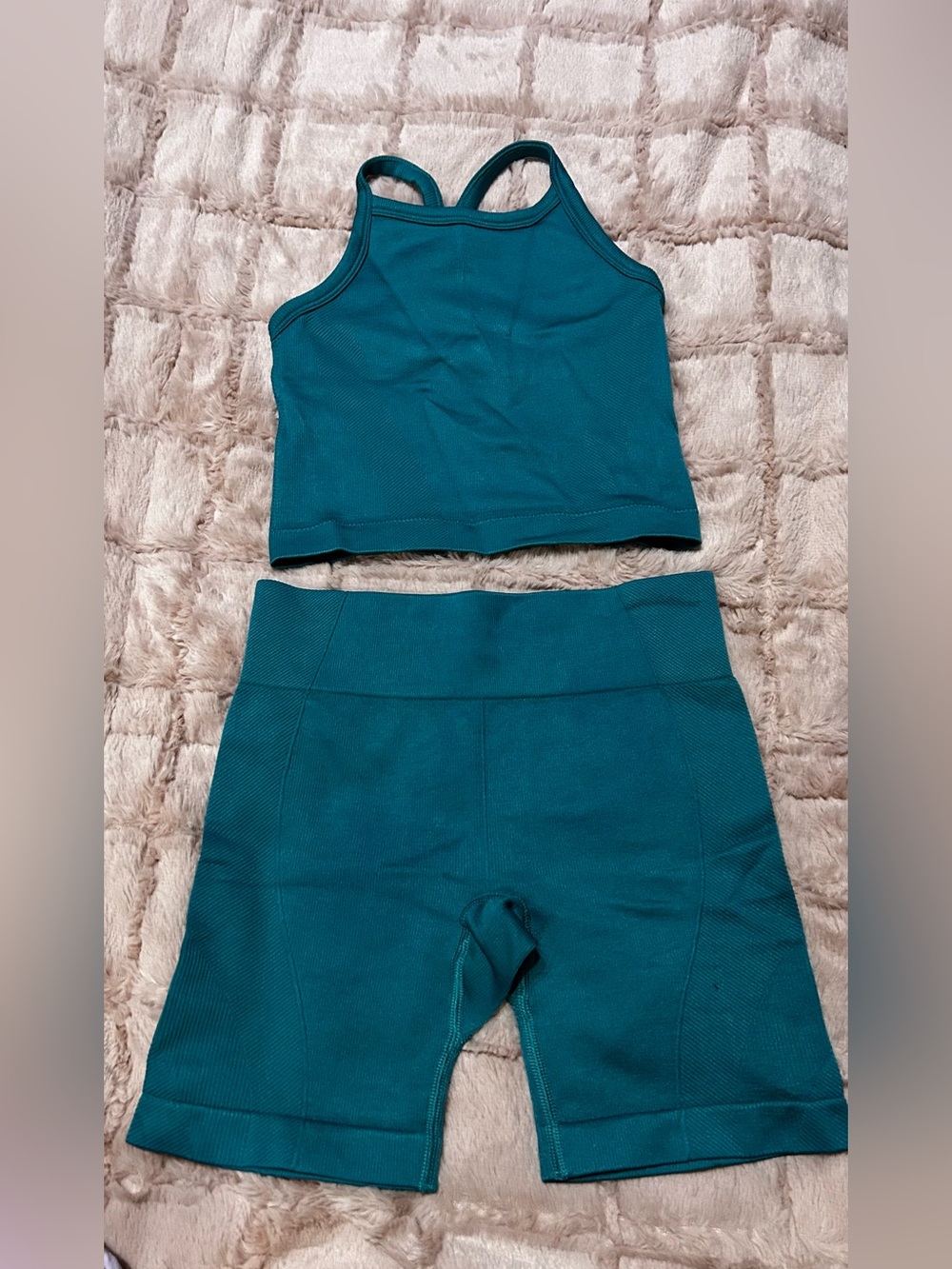all in motion Teal Ribbed Bike Shorts Set